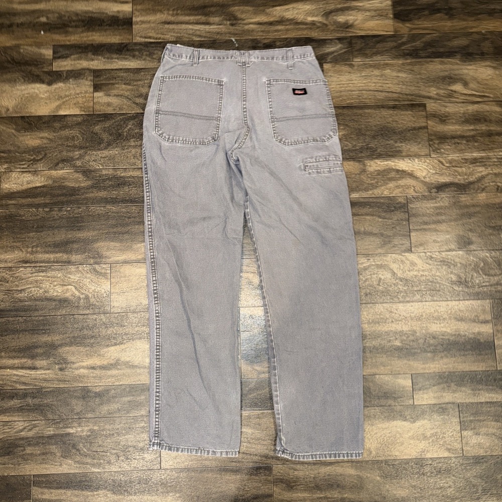 Dickies Carpenter Canvas Work Pants Straight Men's 34x32 Distressed Light Grey